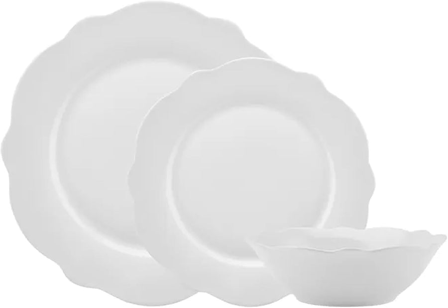 12pc Bone China Dinnerware Set Plates Bowls Elegant White for 4