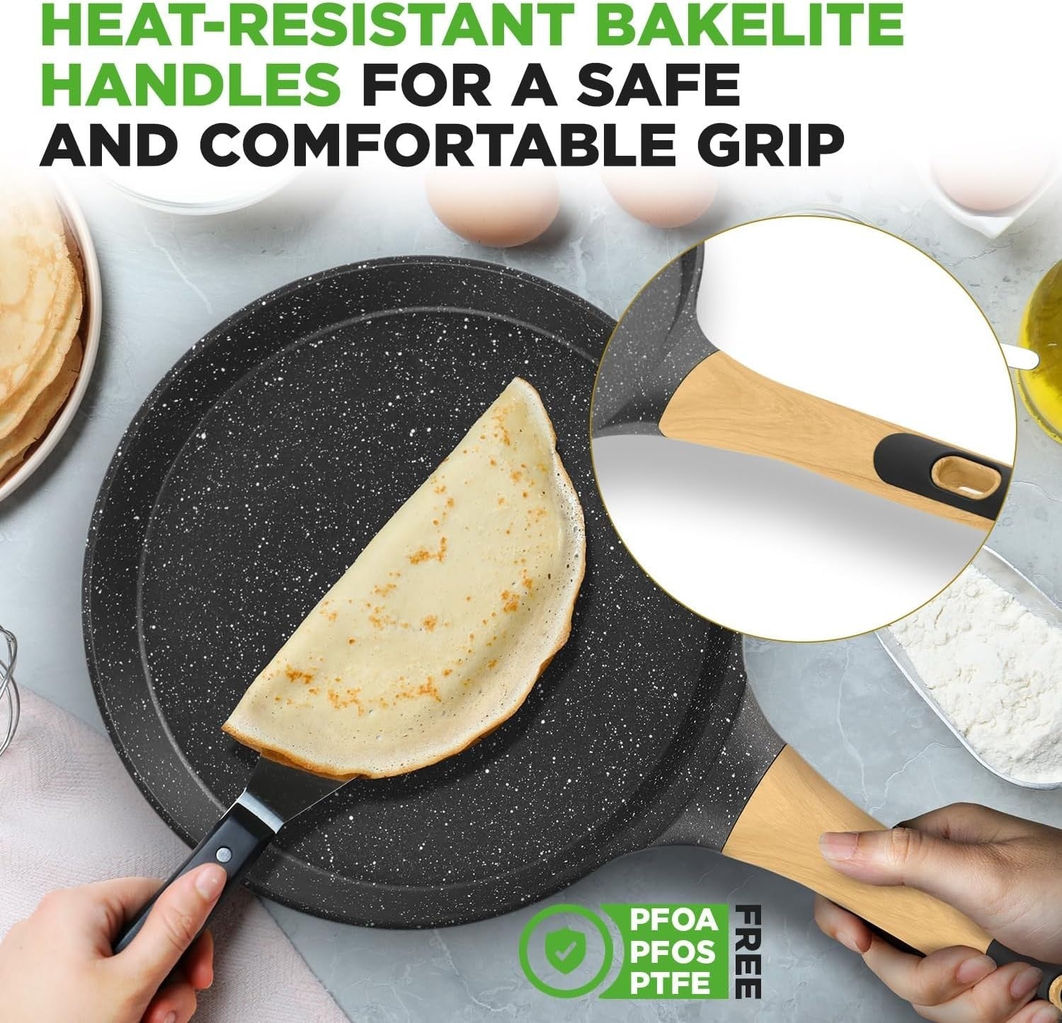 28cm Non-Stick Crepe Pan – Marble Pancake, Crepe & Dosa Skillet with Spreader