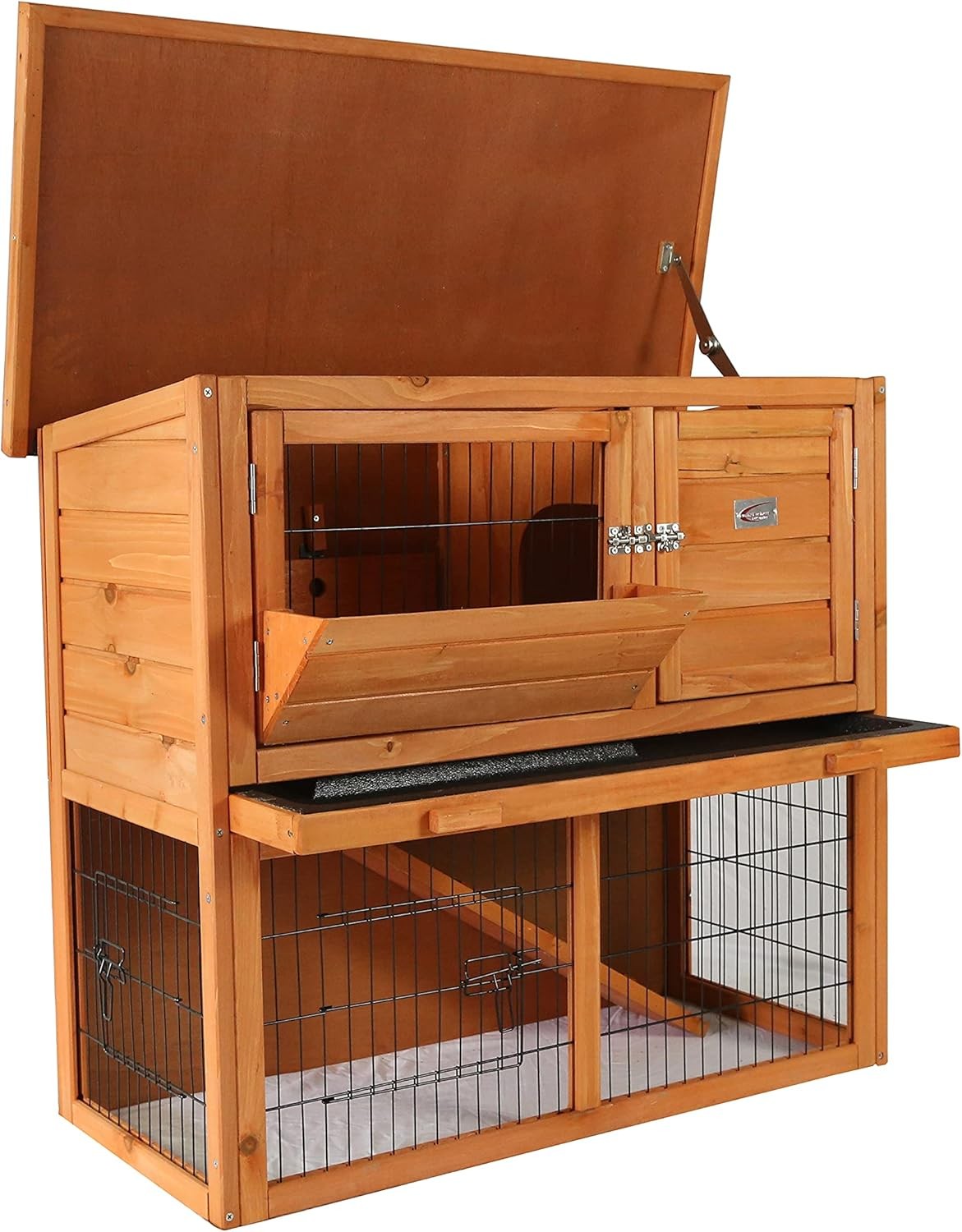 2 Tier Rabbit Hutch Outdoor Double Decker Guinea Pig Cage Sliding Tray