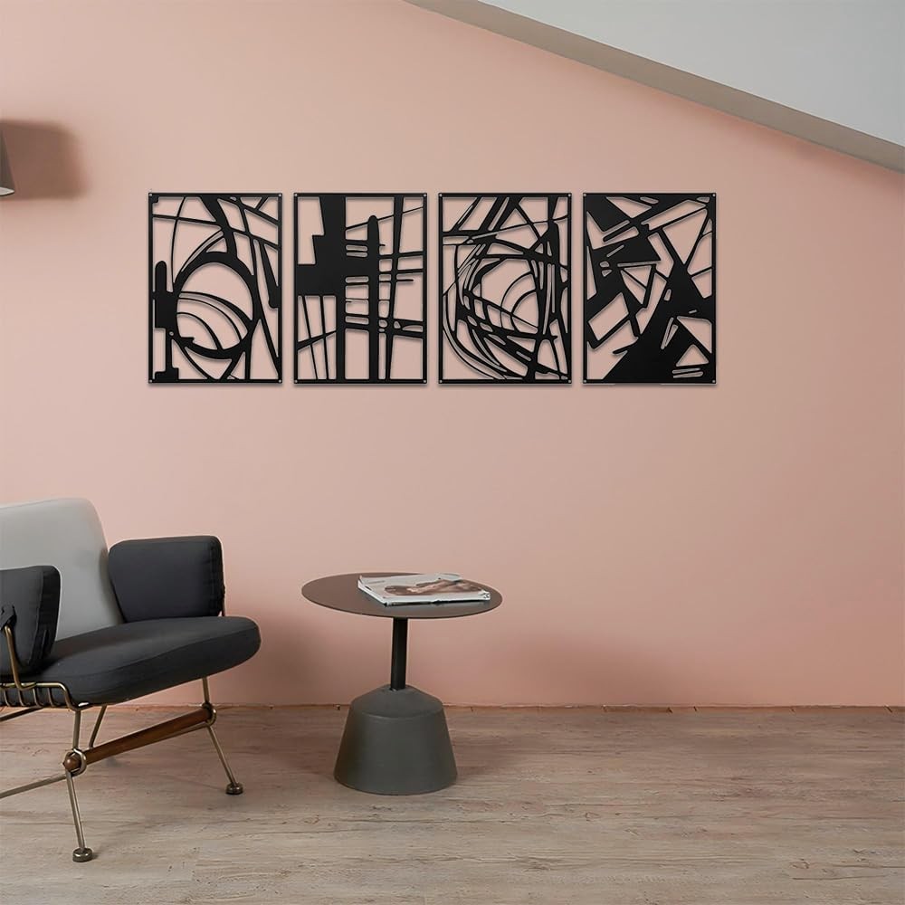 Abstract Black Metal Wall Art 4pc Modern Iron Panels
