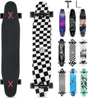 46" Longboard Skateboard B/W Complete 8-Layer Maple Wood Deck Teens & Adults