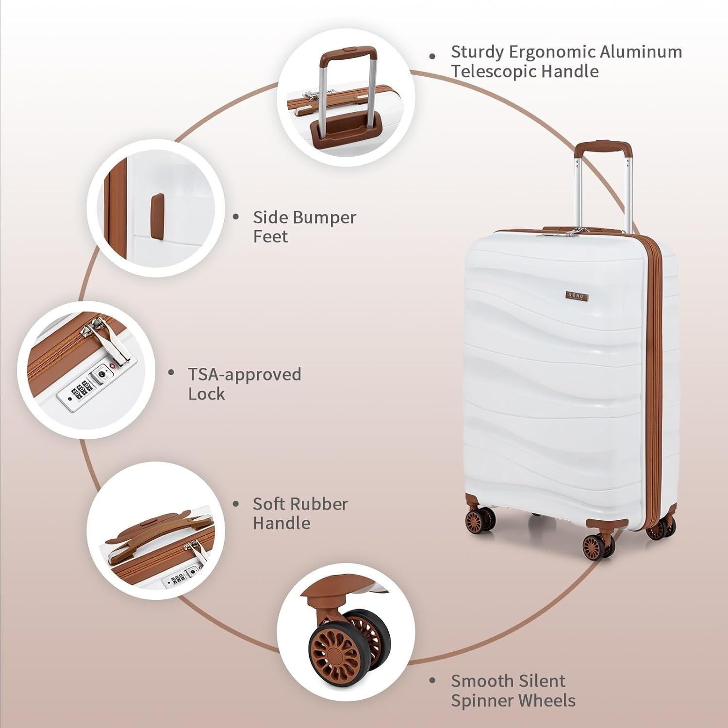 24in Medium Check In Luggage Polypropylene Lightweight Hard Shell TSA Spinner