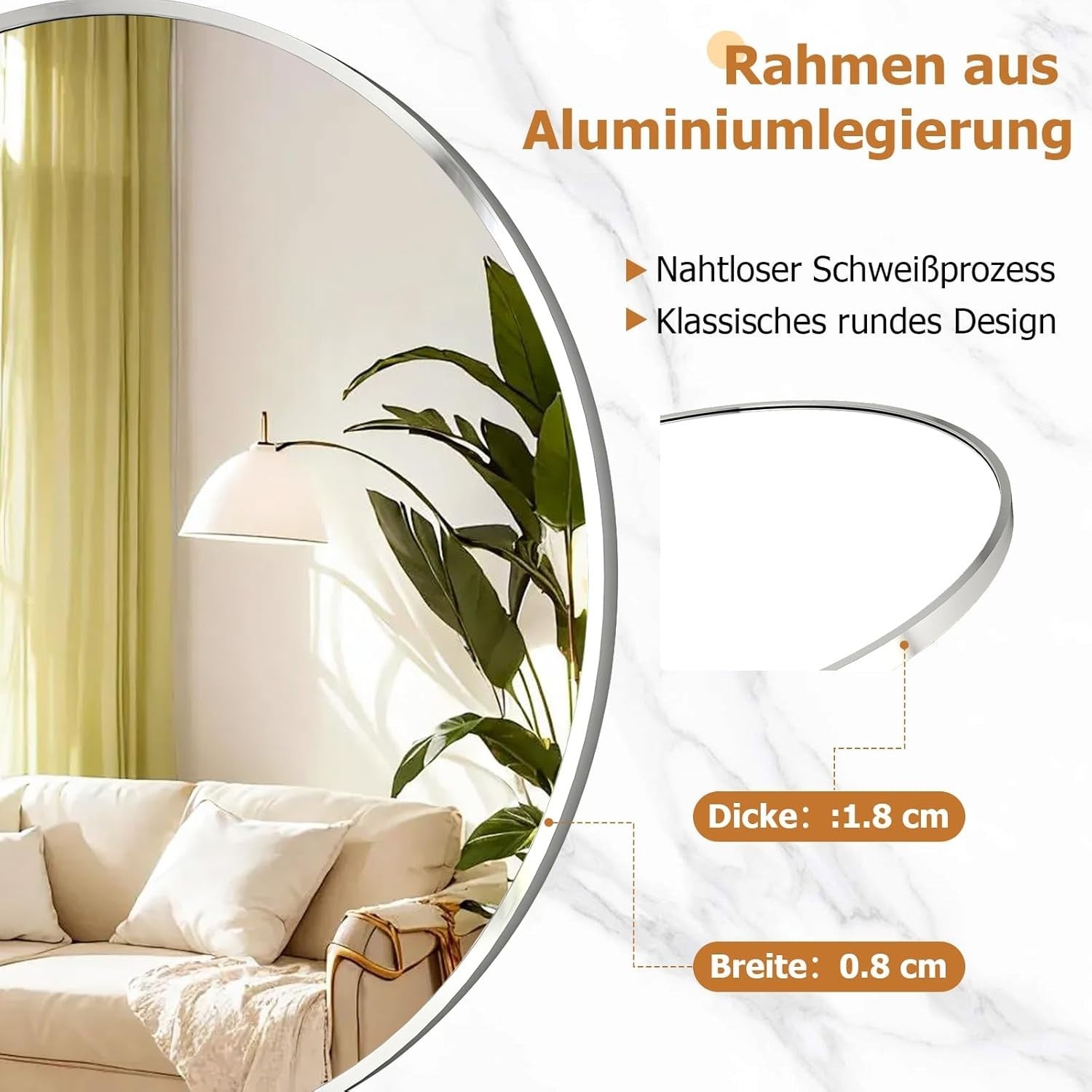 Round Silver Wall Mirror 80cm HD Glass Explosion-Proof & Stylish Frame