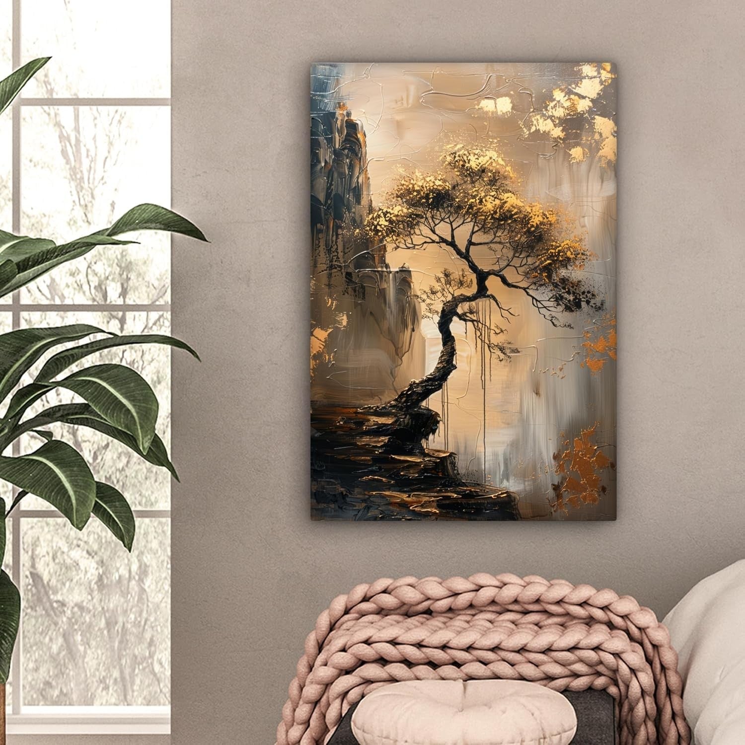 Gold Tree Canvas Wall Art 40x60cm Modern Framed Living Room Decor