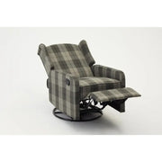 Recliner Armchair Grey Tartan Wingback Chair with Swivel & Footrest Sofa