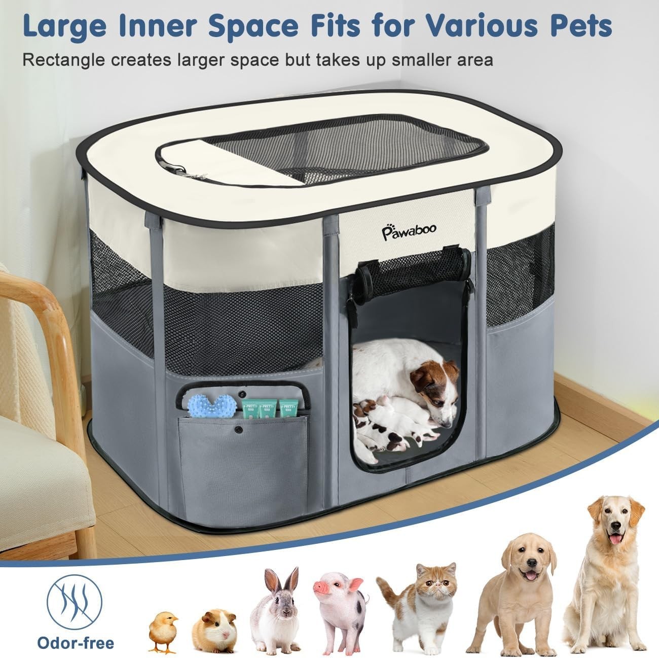 Foldable Portable Pet Playpen 90x70x60cm Waterproof Indoor Outdoor Cage