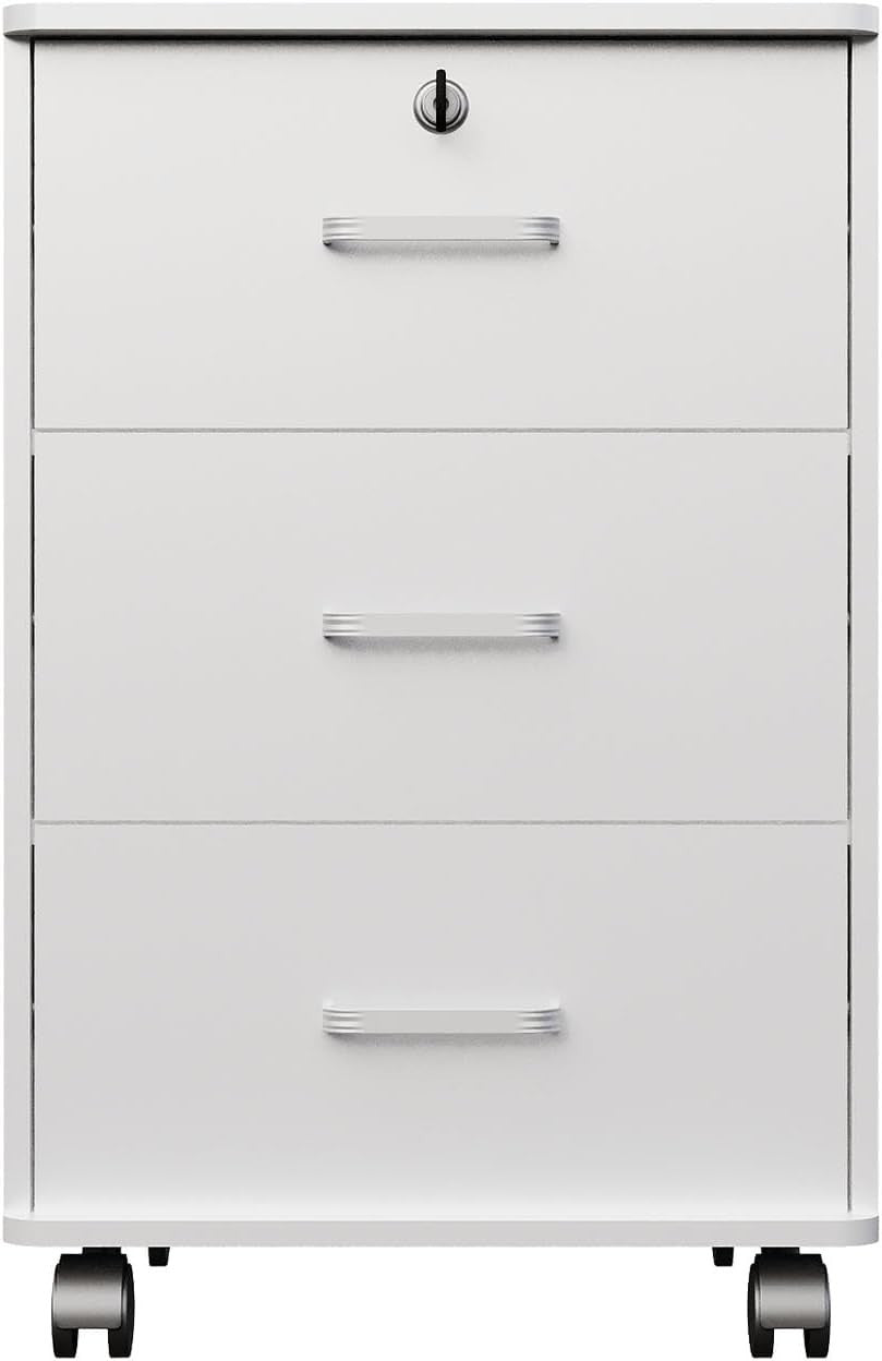 Mobile 3 Drawer File Cabinet Lockable Under Desk A4 Letter White