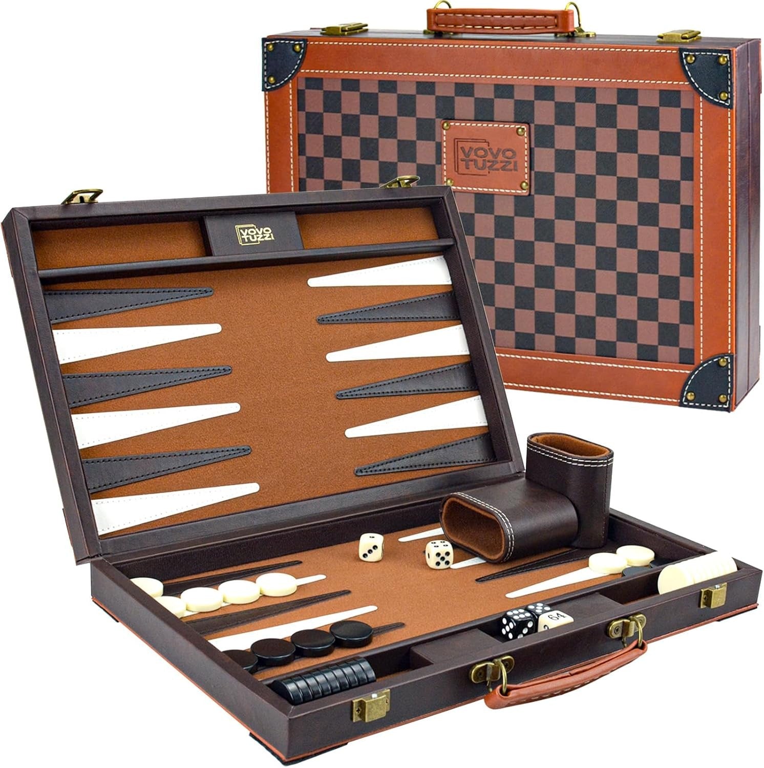 15” Leather Backgammon Set Travel Board Luxury Foldable Game for Adults