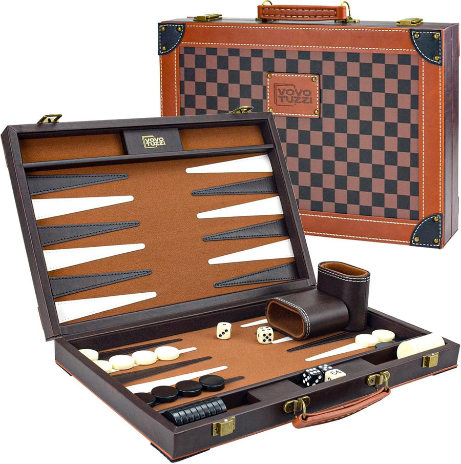 15” Leather Backgammon Set Travel Board Luxury Foldable Game for Adults