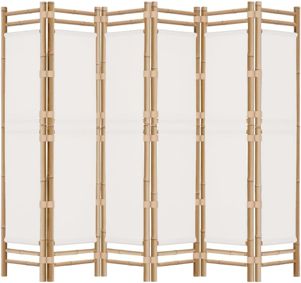 6 Panel Bamboo Folding Room Divider – 240x180cm Cream Privacy Screen for Living