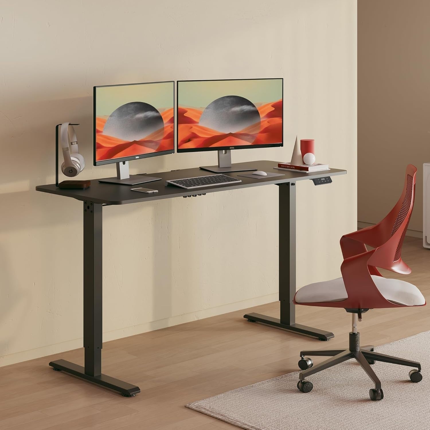 Electric Height Adjustable Standing Desk 110x60cm w/Cup Holder & Hooks