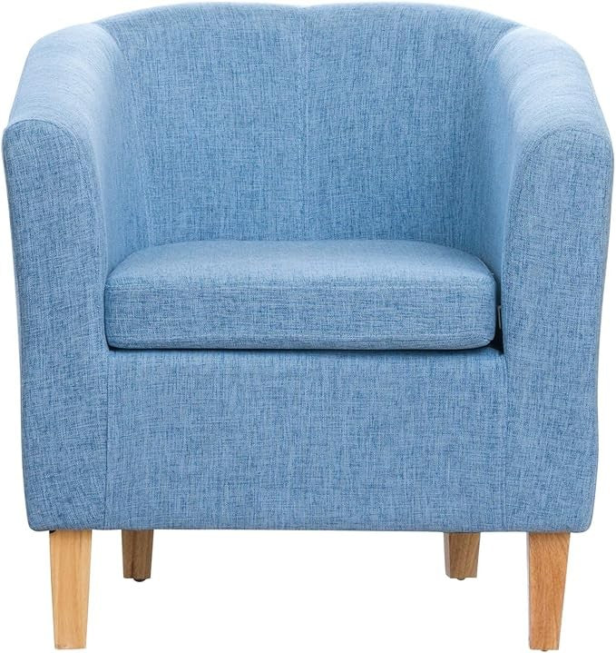 Blue Hessian Fabric Tub Chair 68cm Wide Pine Legs Accent Armchair