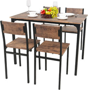 Rustic Brown Dining Table & 4 Chairs Set - Compact, Durable & Space Saving