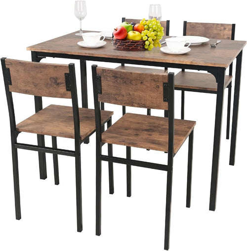 Rustic Brown Dining Table & 4 Chairs Set - Compact, Durable & Space Saving