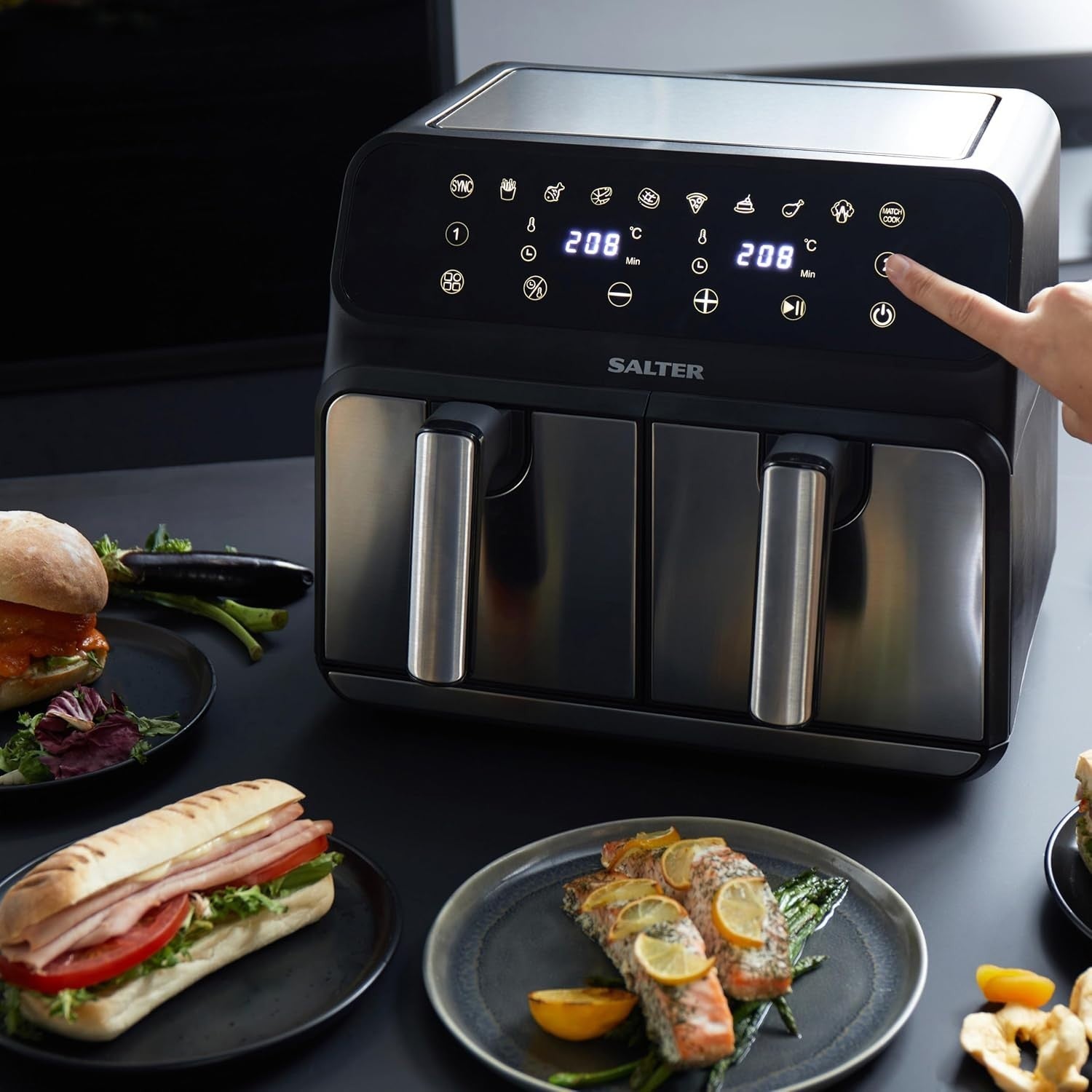 Dual Air Fryer 7.6L | Sync & Match, 10 Functions, LED Touch, Low-Oil, 1700W