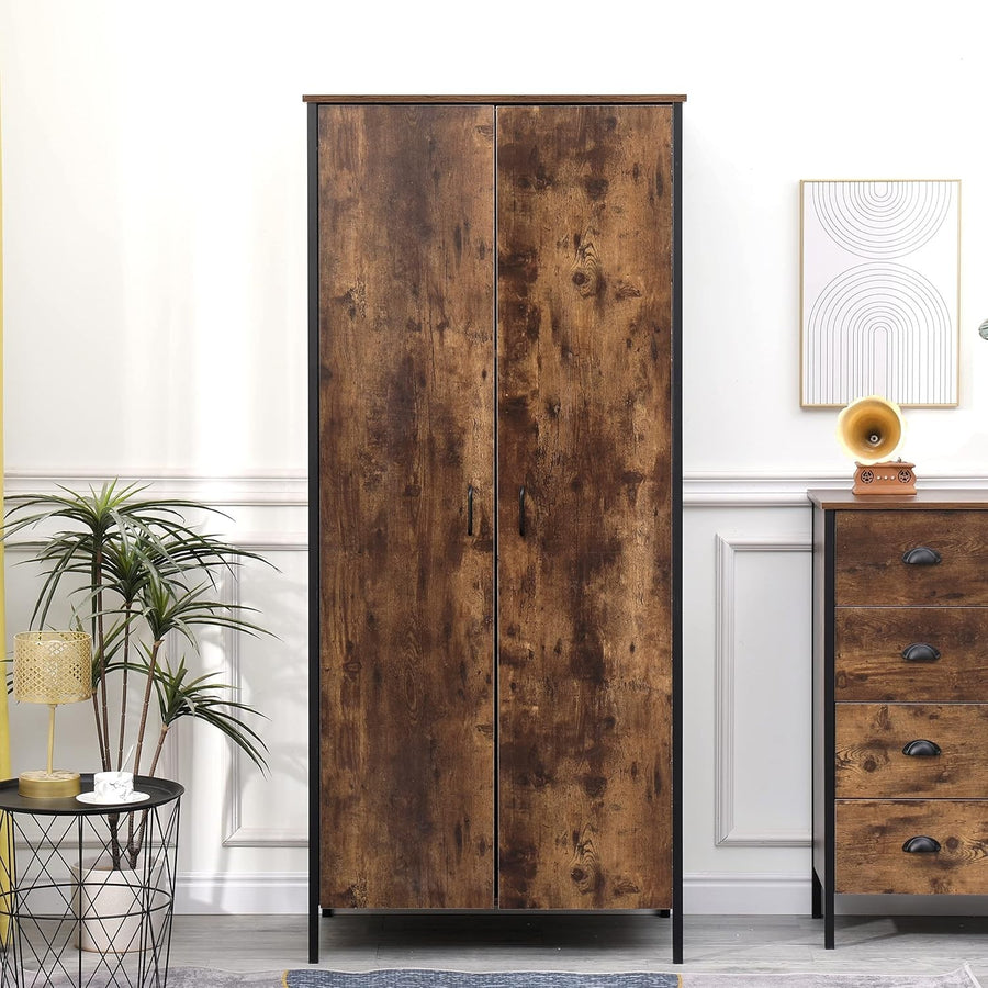 Industrial Metal Wardrobe with Shelves & Hanging Rail Clothes Storage