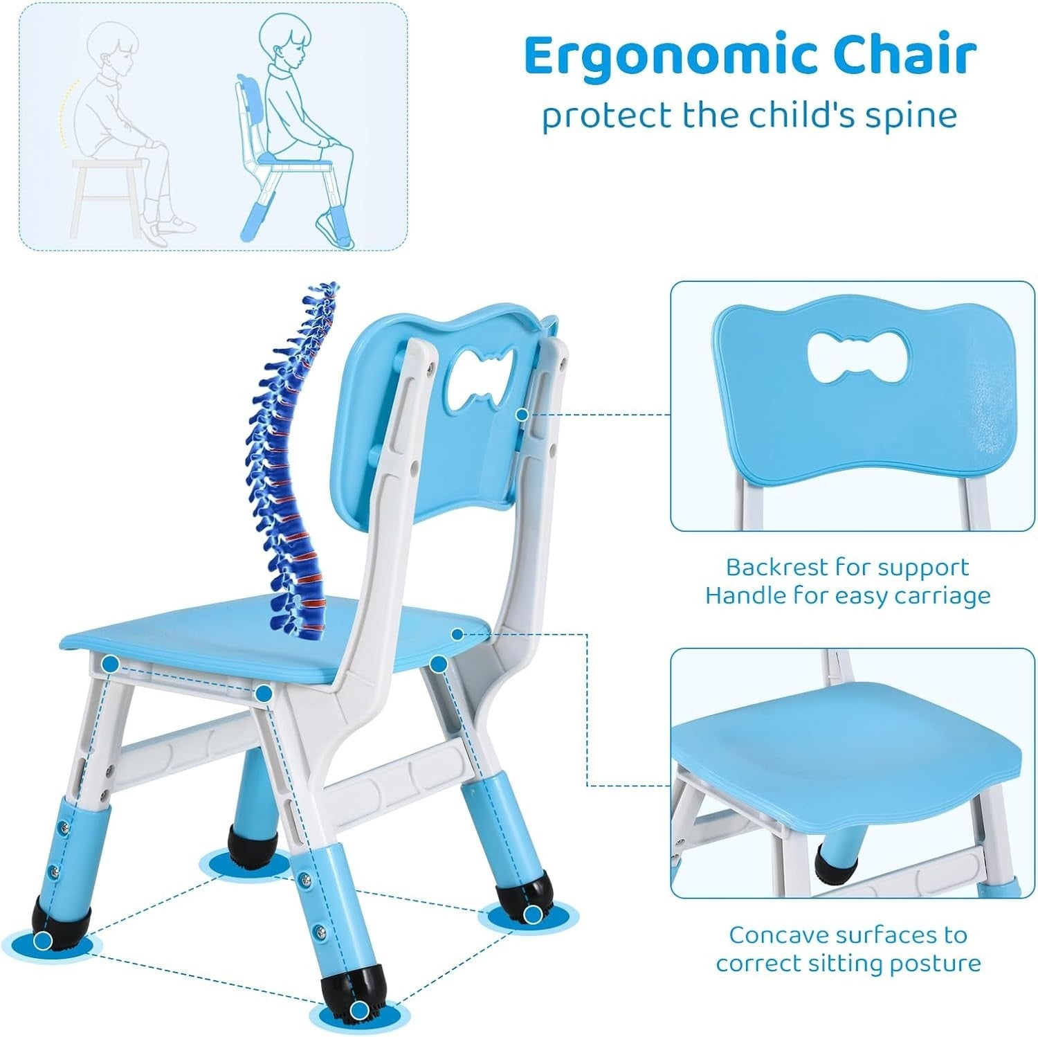 Adjustable Kids Table & 4 Chairs Set Safe Durable Plastic Furniture Blue