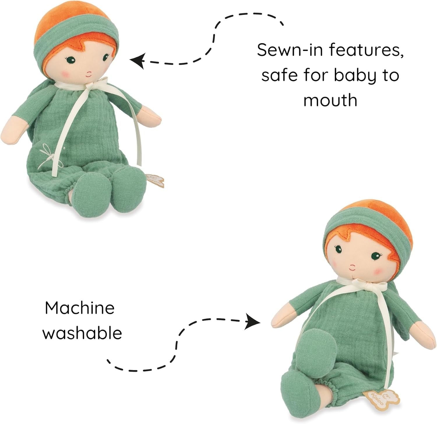 25cm Soft Fabric Rag Doll Muslin Dungarees Personalised Ribbon Newborn Gift
