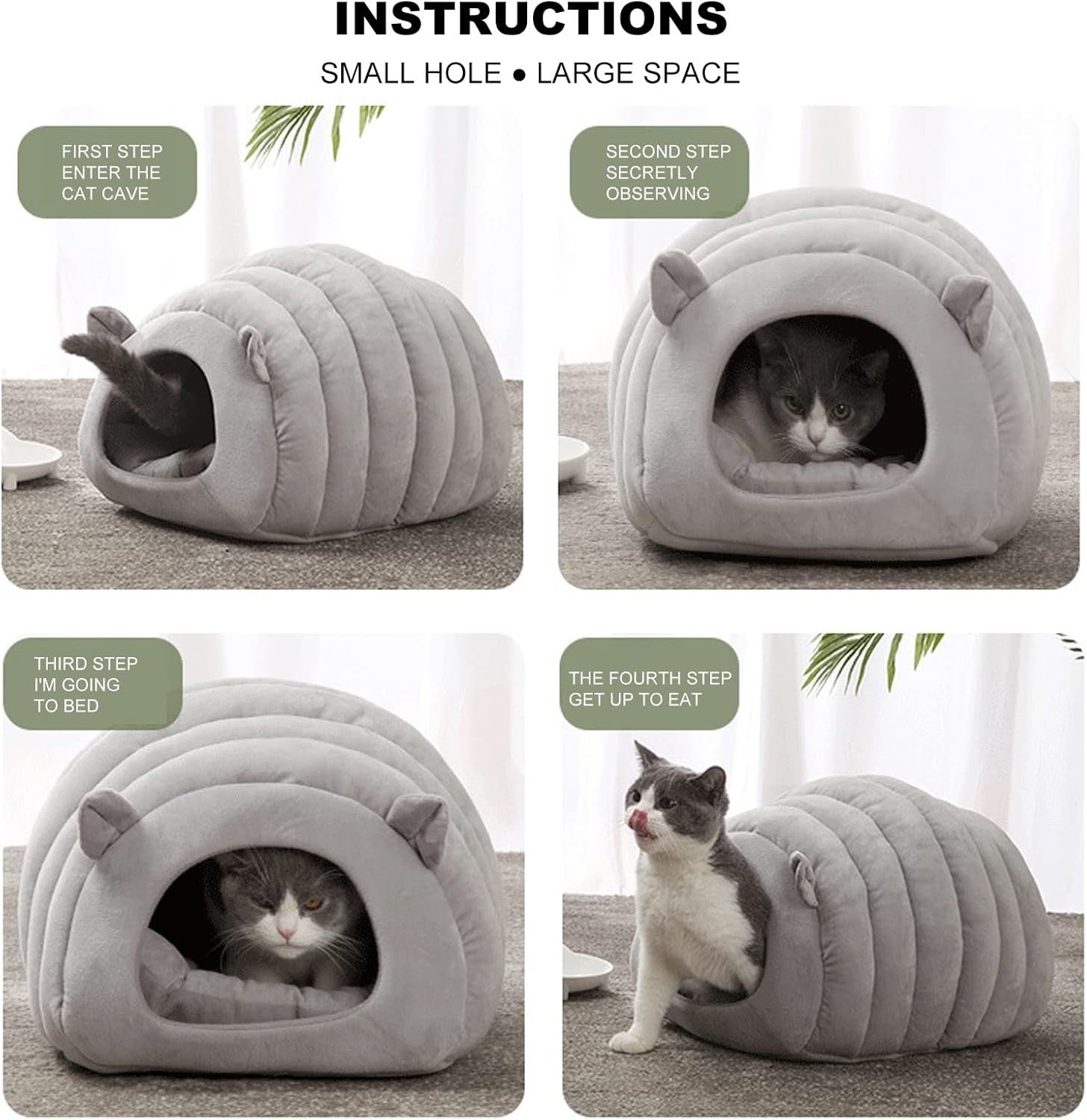 Cat Cave Bed 2 in 1 Semi Closed Pet House Soft Sleeping Bag Anti Slip