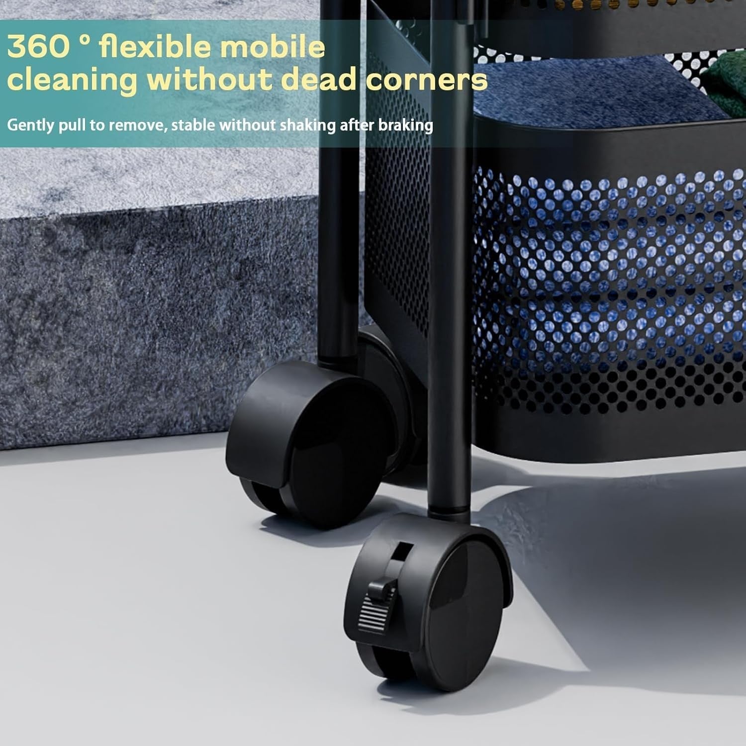 4 Tier Rotating Storage Trolley on Wheels Kitchen Bathroom Basket Rack Black