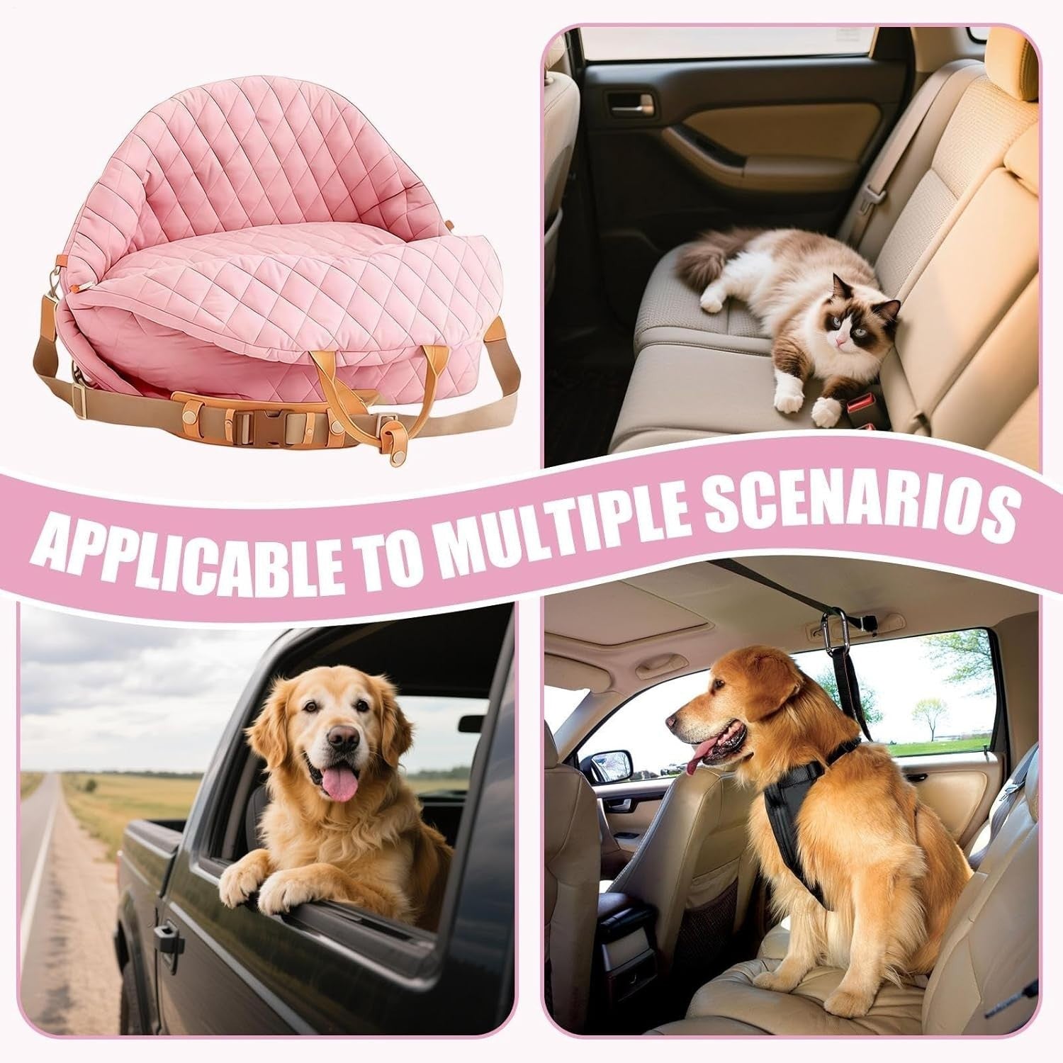 Dog Travel Carrier Booster Seat Waterproof Pet Bed w Mesh Vent Pink