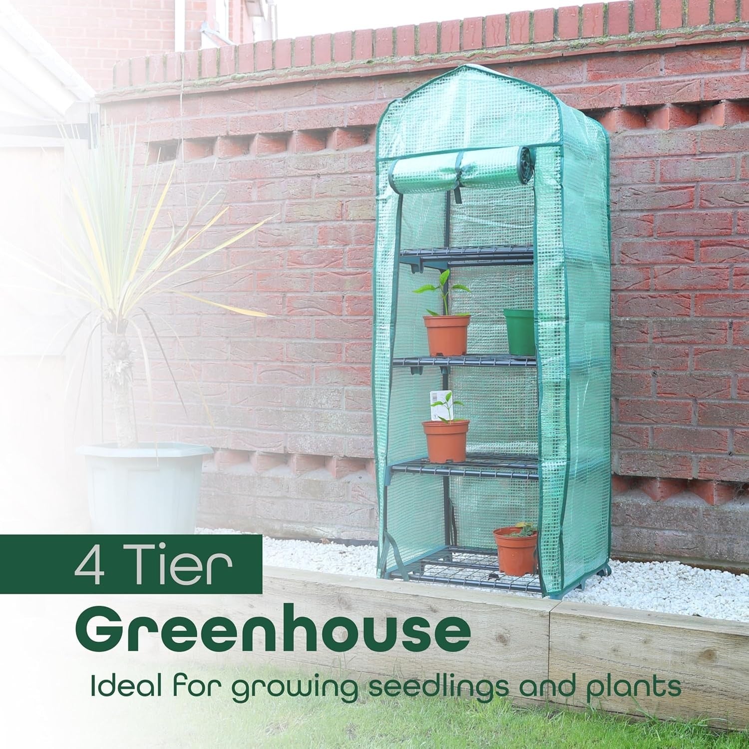4 Tier Mini Greenhouse with Zipped Door | Heavy Duty Outdoor Plant Stand