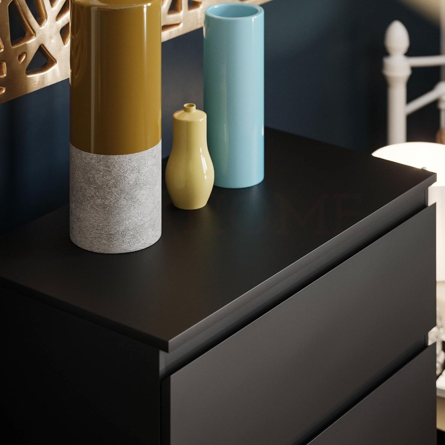 Black 5 Drawer Chest Modern Tallboy Storage Unit for Bedroom Living Room
