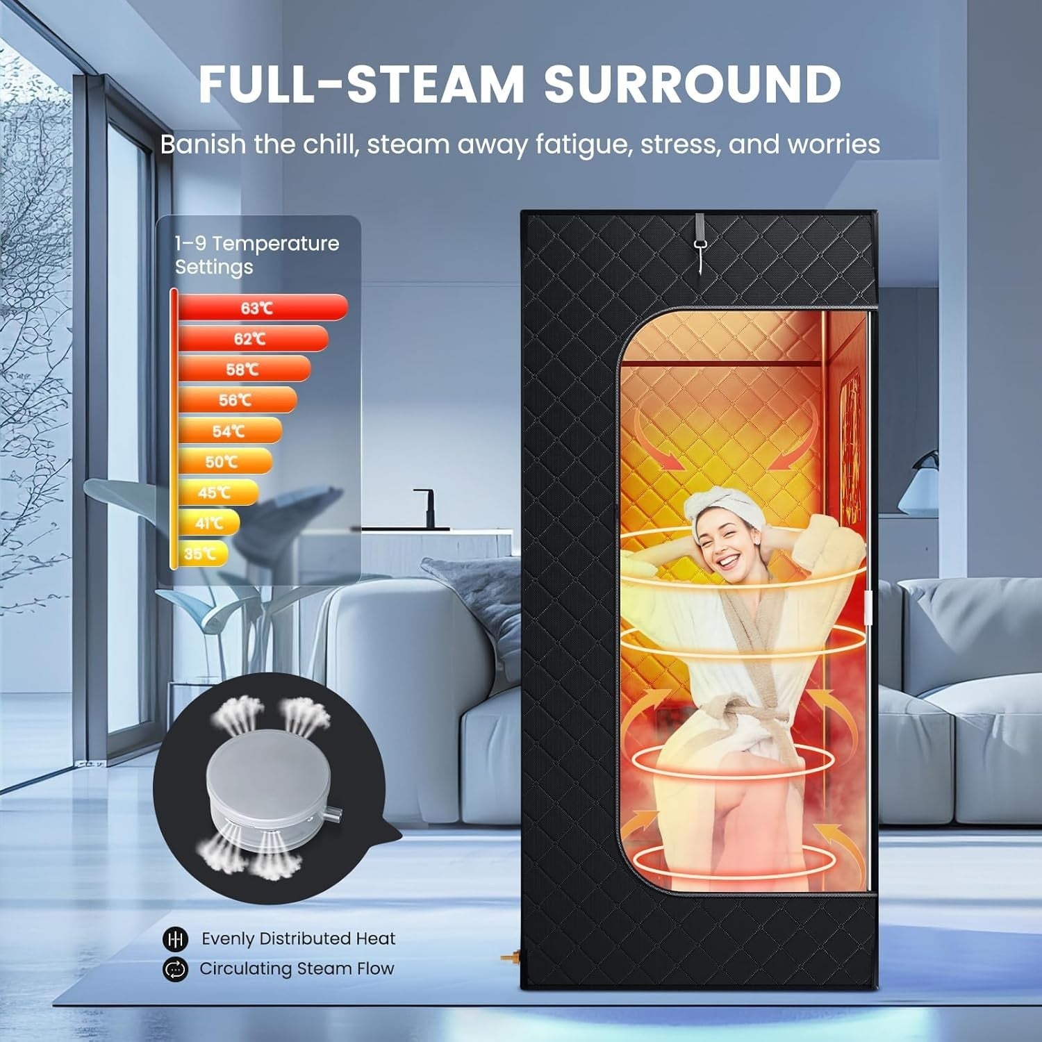 Portable Full Size Steam Sauna Tent 2.6L Fast Heat 9-Level Home Spa Detox Box