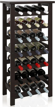 7 Tier Bamboo Wine Rack 28 Bottle Freestanding Storage Shelf Black Home Bar