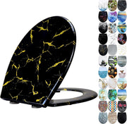 Black Toilet Seat Soft Close Quick Release Gold Glitter Duroplast 45x37cm