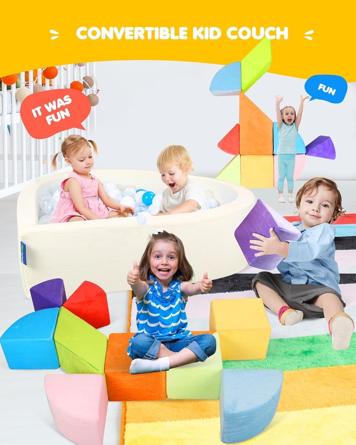 Heart-Shaped Kids Play Sofa with Built-in Ball Pit – Modular Puzzle Couch