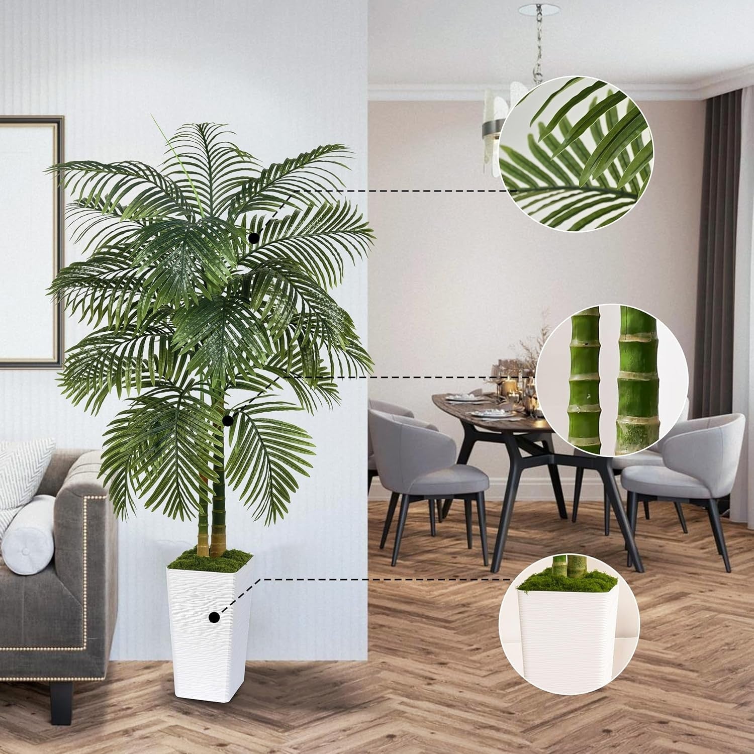 5ft Tall Artificial Tropical Palm Tree in White Planter Indoor Outdoor Decor