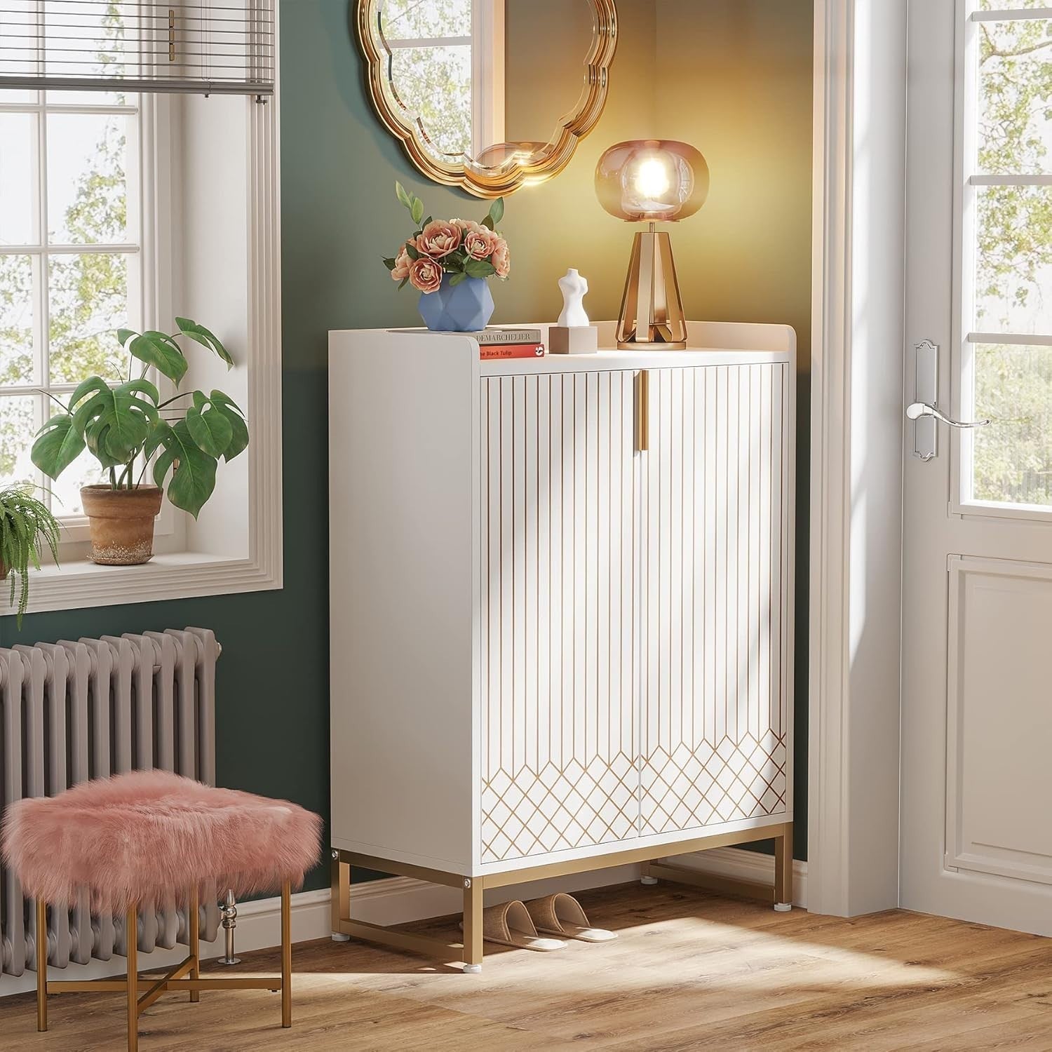 Modern Shoe Cabinet White – 5 Tier Storage Unit, Holds 25 Pairs, 105cm