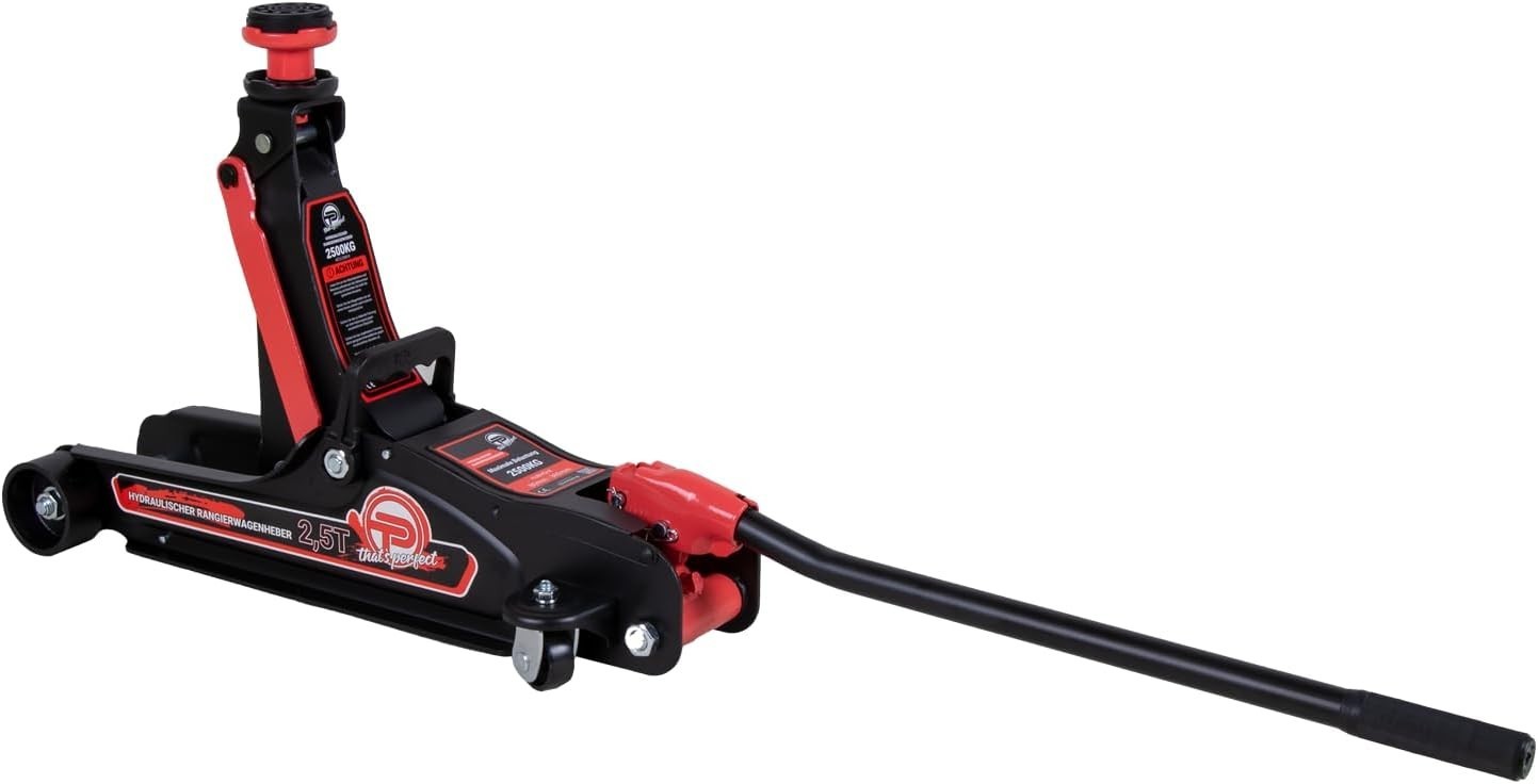 2.5 Ton Low Profile Trolley Jack 80–360mm w/ Case, SUV Adapter & Rubber Pads Red