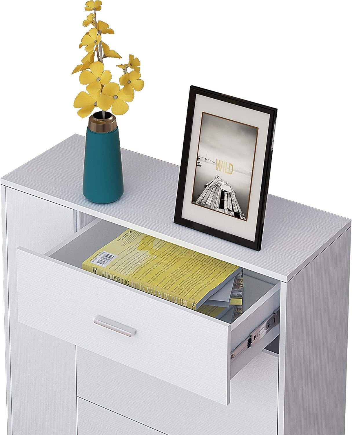 Modern White Shoe Cabinet with Drawer & 18-Pair Pull-Down Storage Rack