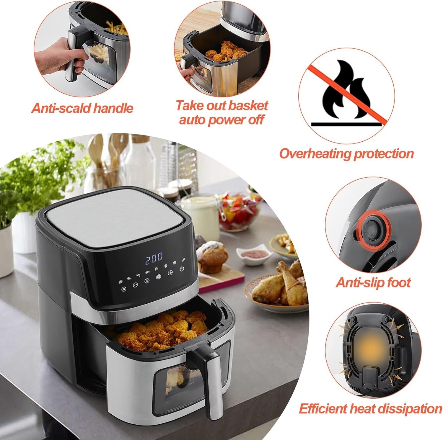 6.5L Digital Air Fryer 1700W Touch Screen 8 Presets Window