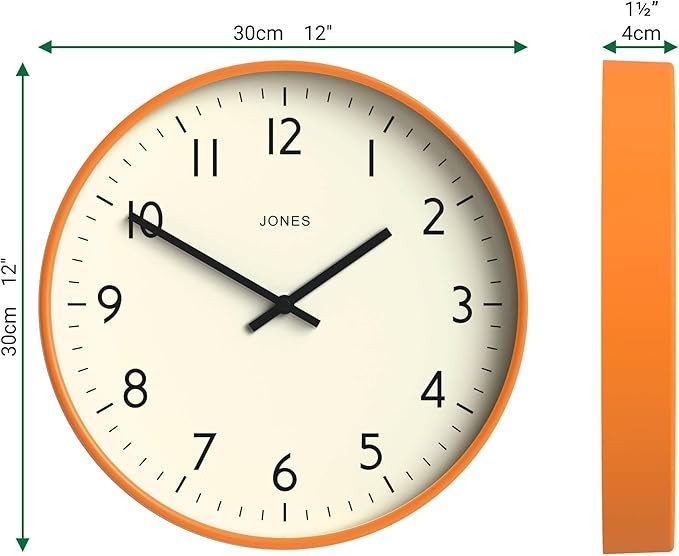 30cm Orange Wall Clock Modern Silent Quartz Easy Read Numbers Home Office Decor