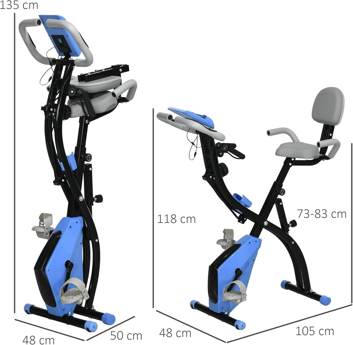 Light Blue 3-in-1 Folding Exercise Bike Magnetic Resistance LCD Pulse Bands