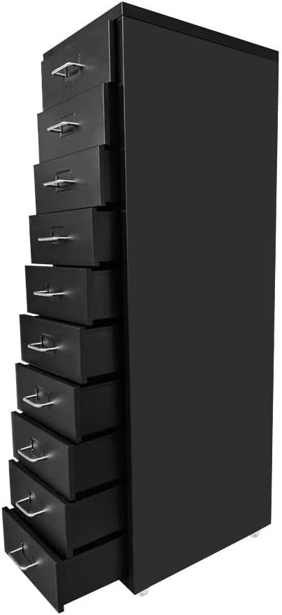 Tall Metal 10 Drawer Filing Cabinet Storage Unit on Wheels Home Office