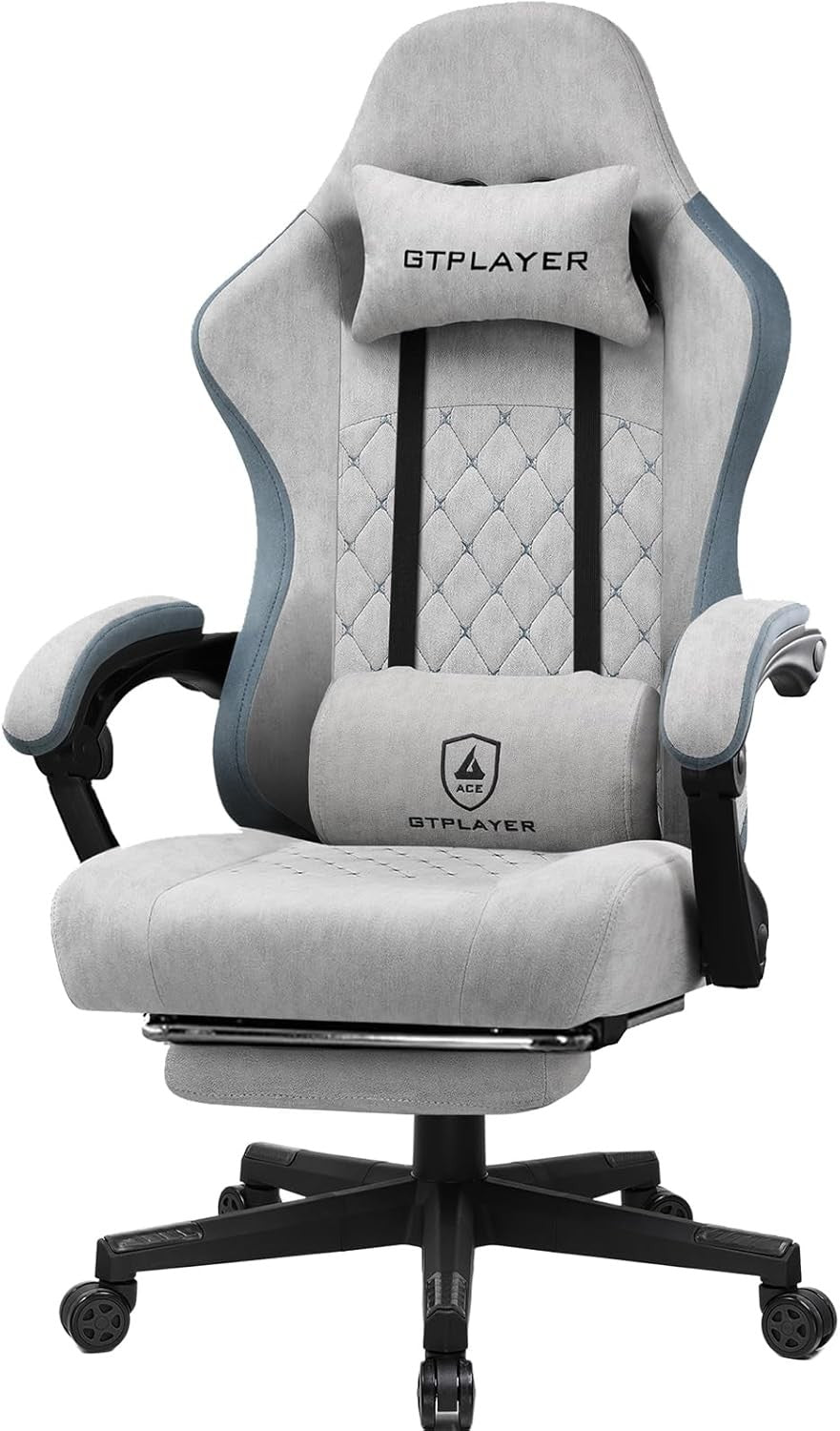 Fabric Gaming Chair with Footrest Ergonomic Recliner Lumbar