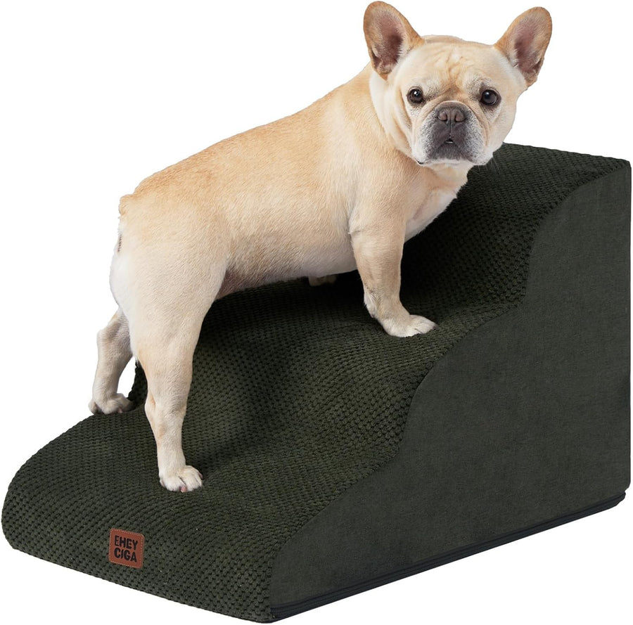 3 Step Dog Stairs for Bed Non Slip Foam Pet Steps Olive 40x57x40