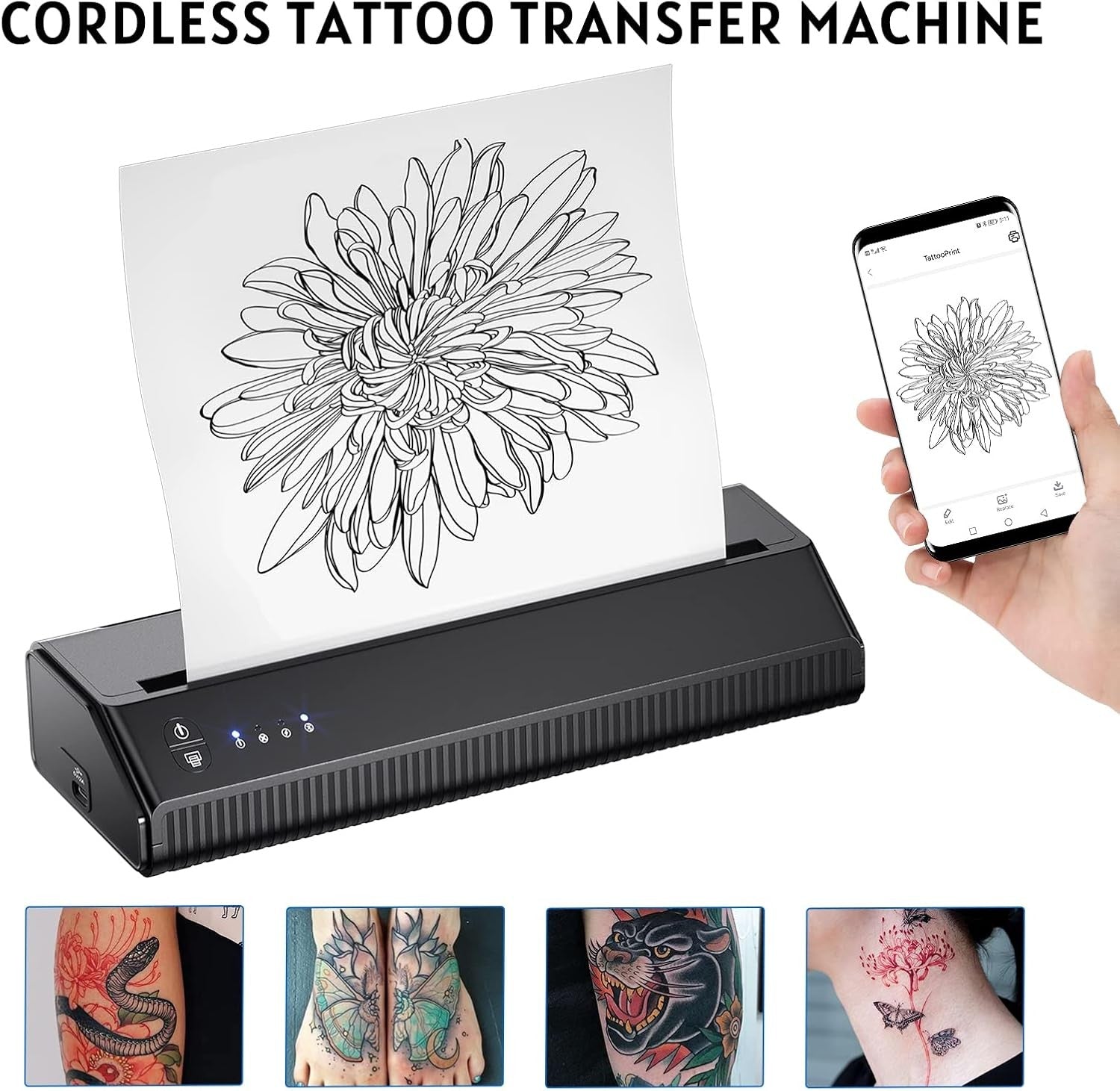 Wireless Thermal Tattoo Printer Portable Bluetooth A4