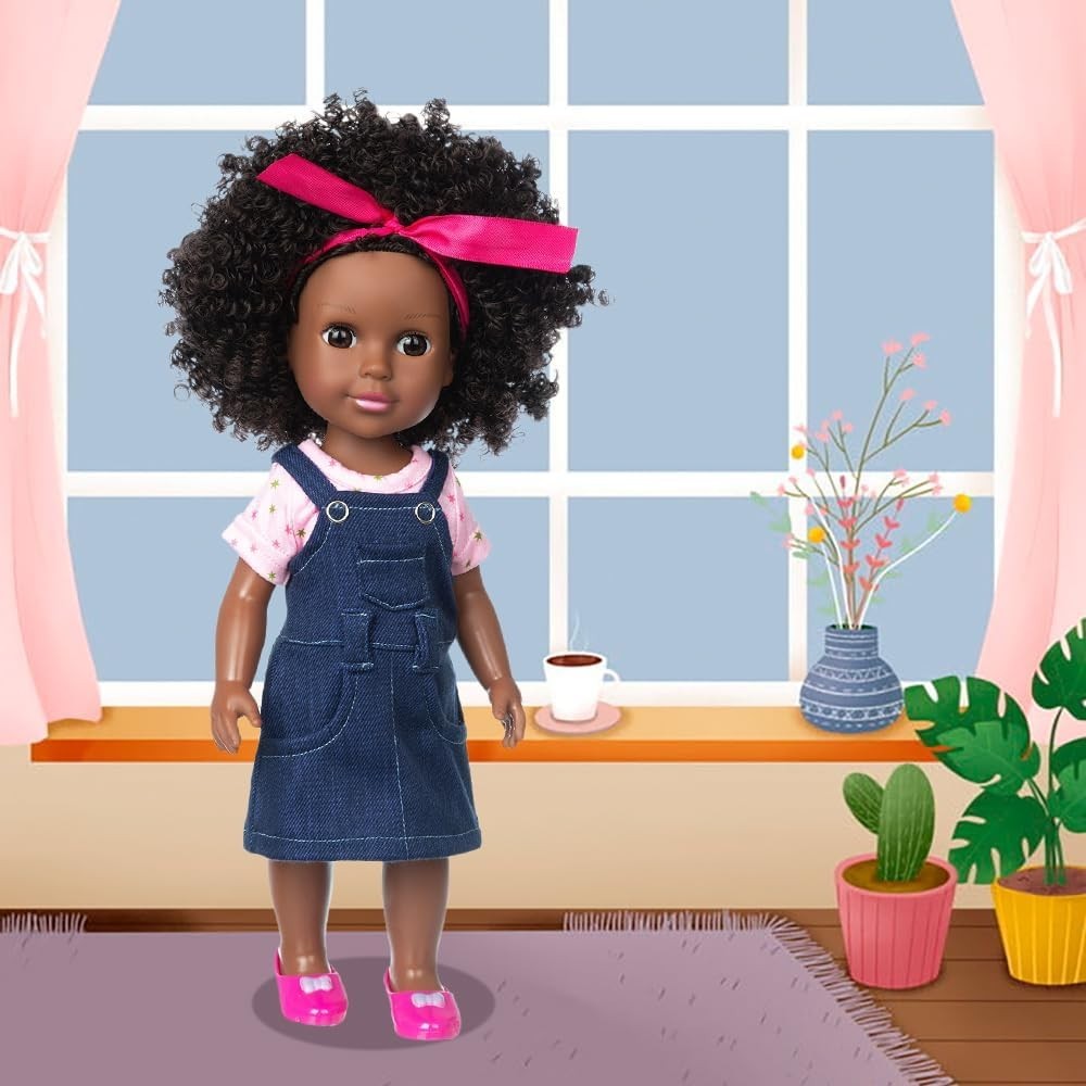 14.5” Black Baby Doll Realistic Silicone Girl Washable Doll Set