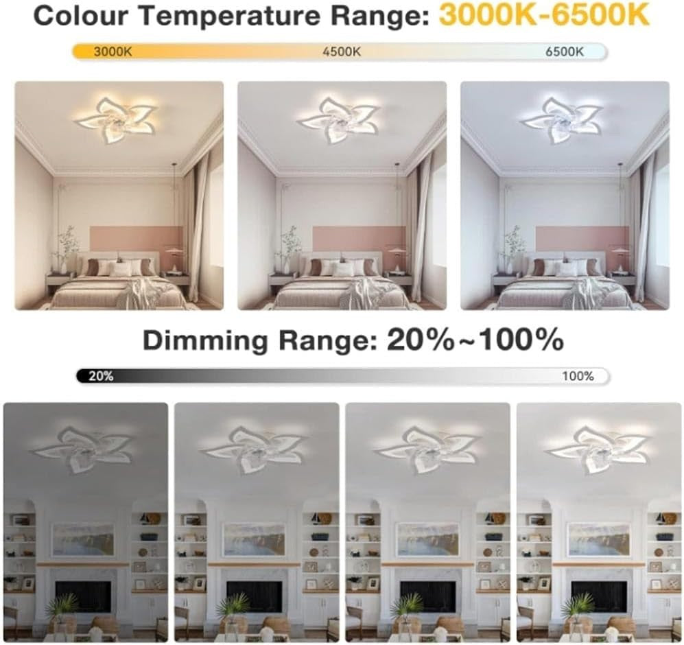 Blendra 64CM Modern Ceiling Fan with Light, White, 6-Speed, Remote, LED