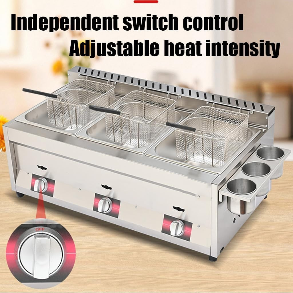 8L Methane Gas Fryer Professional Stainless Steel Fast Heat Flame Dial