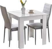 Modern 3-Piece White Marble Dining Set with 2 Grey PU Chairs for Small Spaces