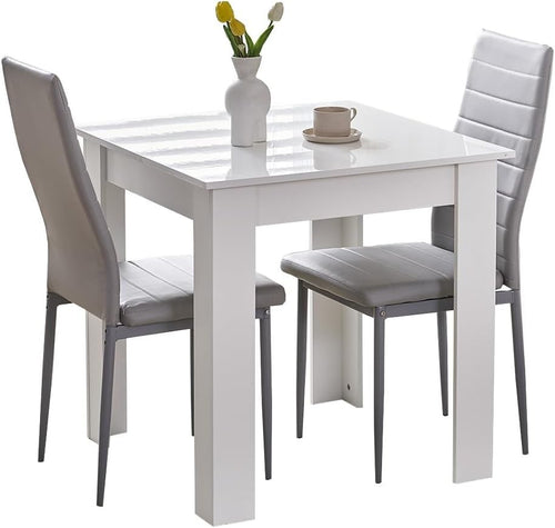 Modern 3-Piece White Marble Dining Set with 2 Grey PU Chairs for Small Spaces