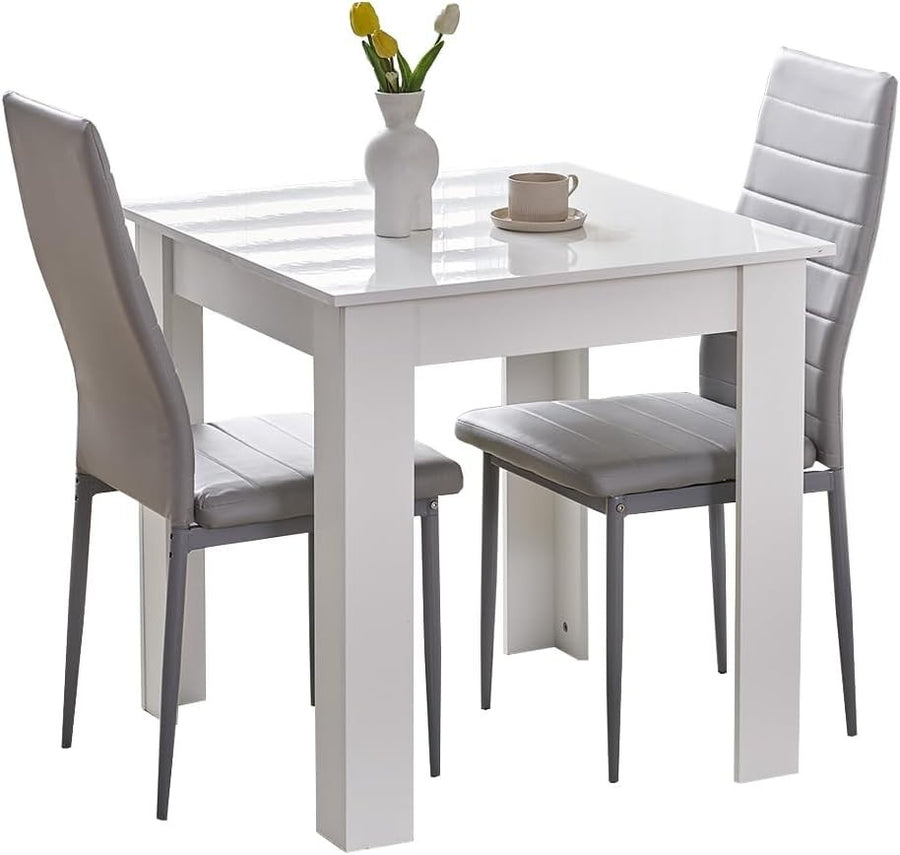 Modern 3-Piece White Marble Dining Set with 2 Grey PU Chairs for Small Spaces