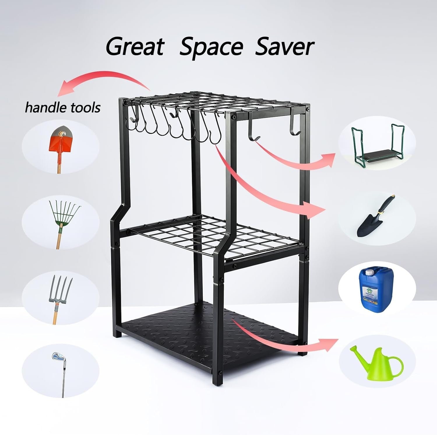 Free-Standing Yard Tool Rack 32.5x47.8x70cm Heavy-Duty Garage Storage Organizer