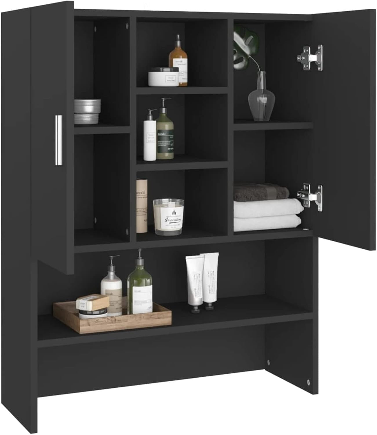 Washing Machine Storage Cabinet Laundry Bathroom Cupboard Shelves Black
